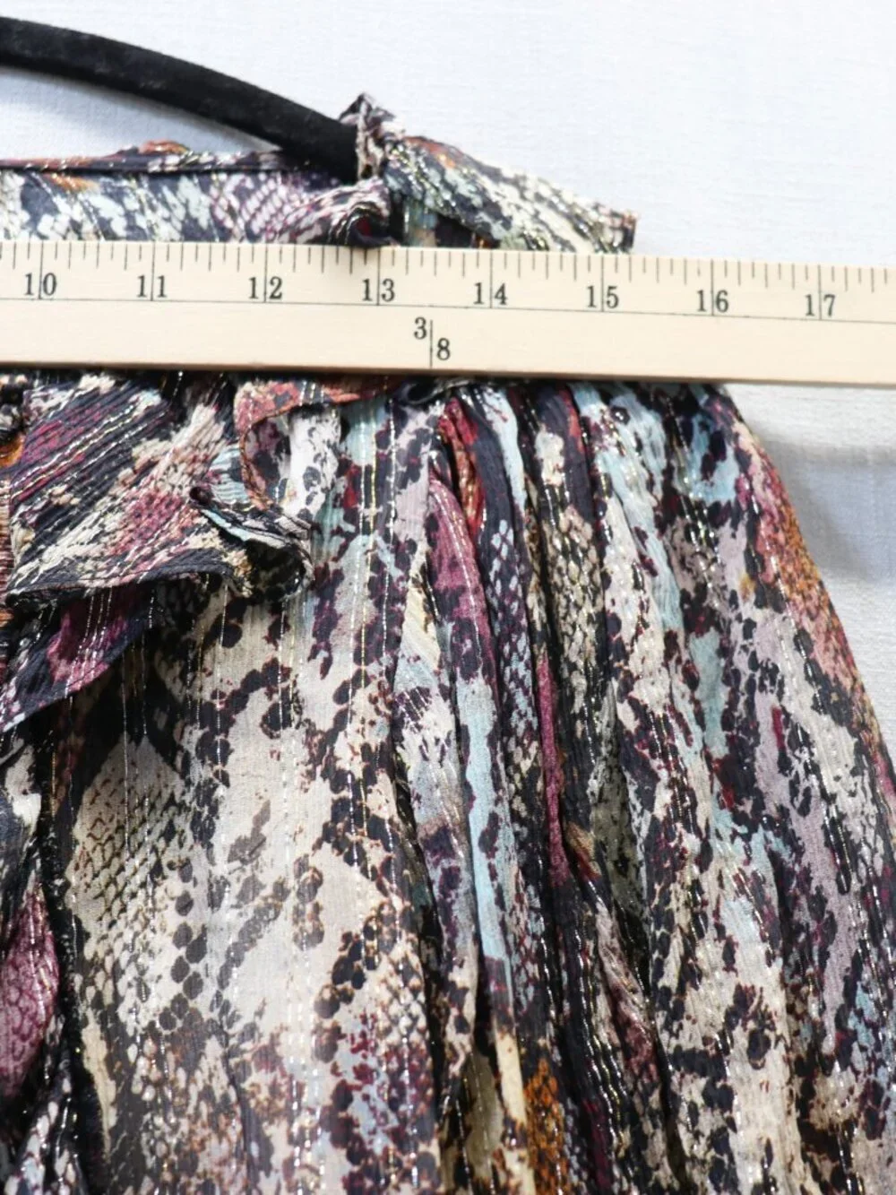NWT Rebecca Taylor XL SILK Blouse Watercolor Snake Print Gold Metallic Ruffle